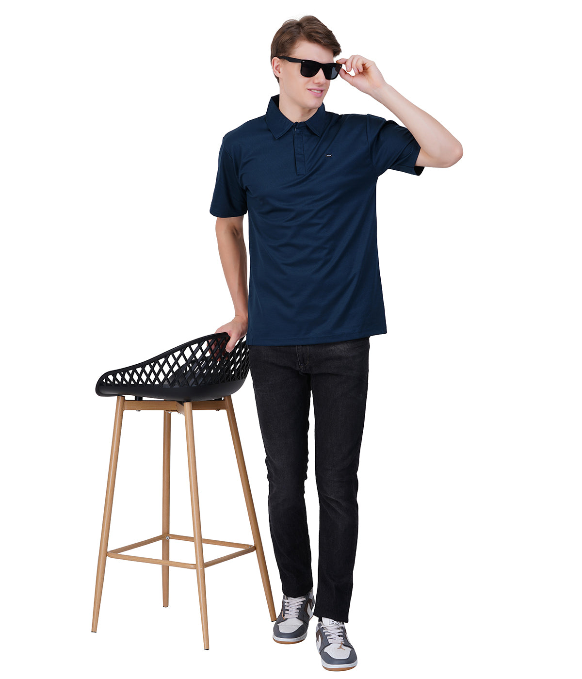 Blue Knit Zipper Polo