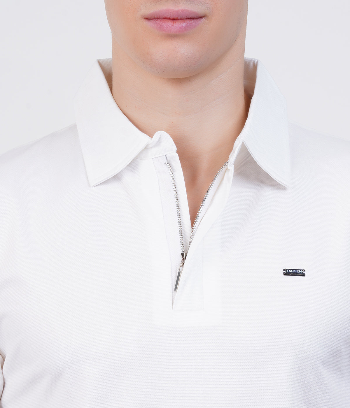 White Knit Zipper Polo