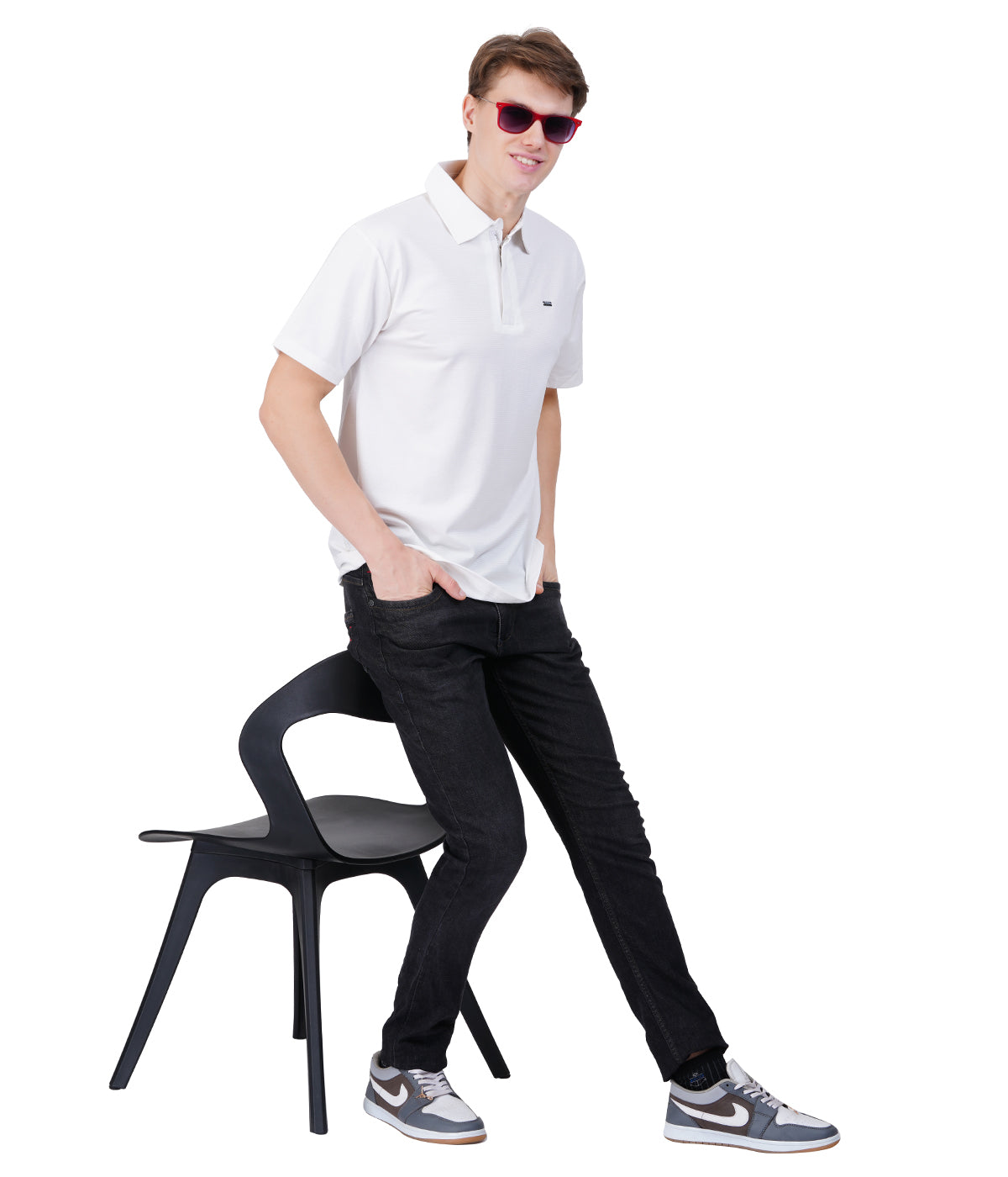 White Knit Zipper Polo