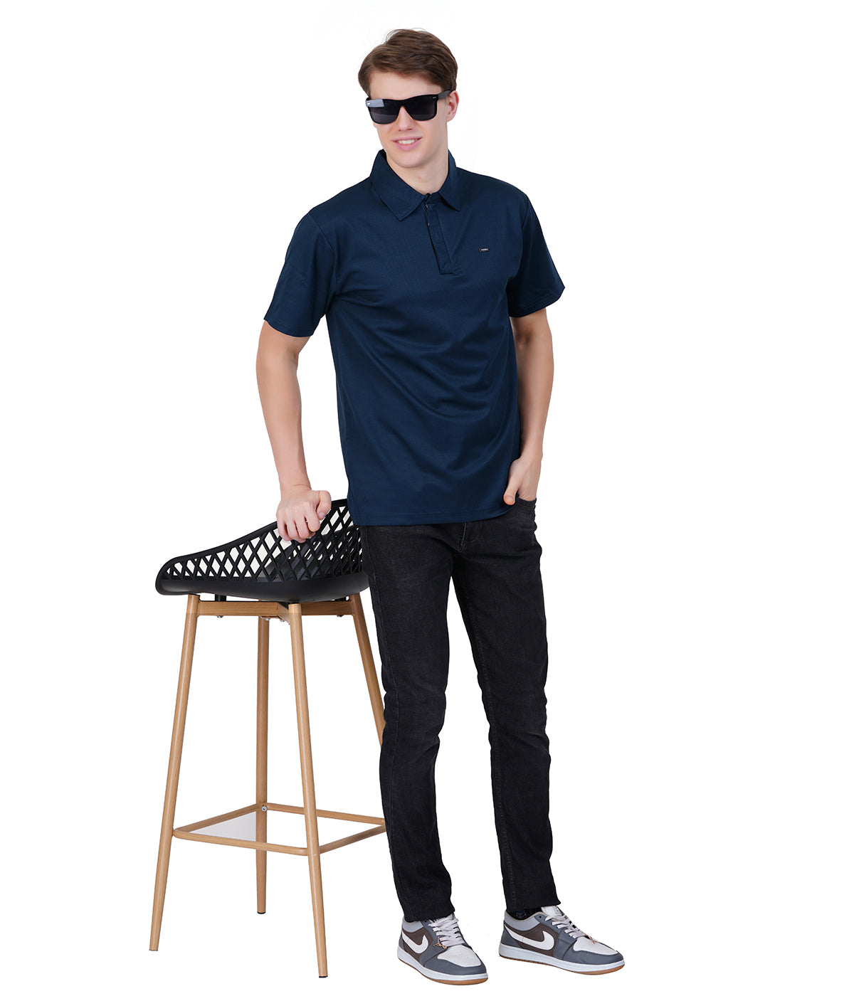 Blue Knit Zipper Polo