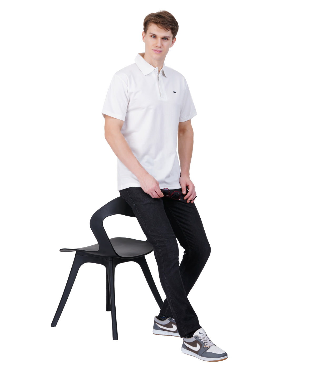 White Knit Zipper Polo