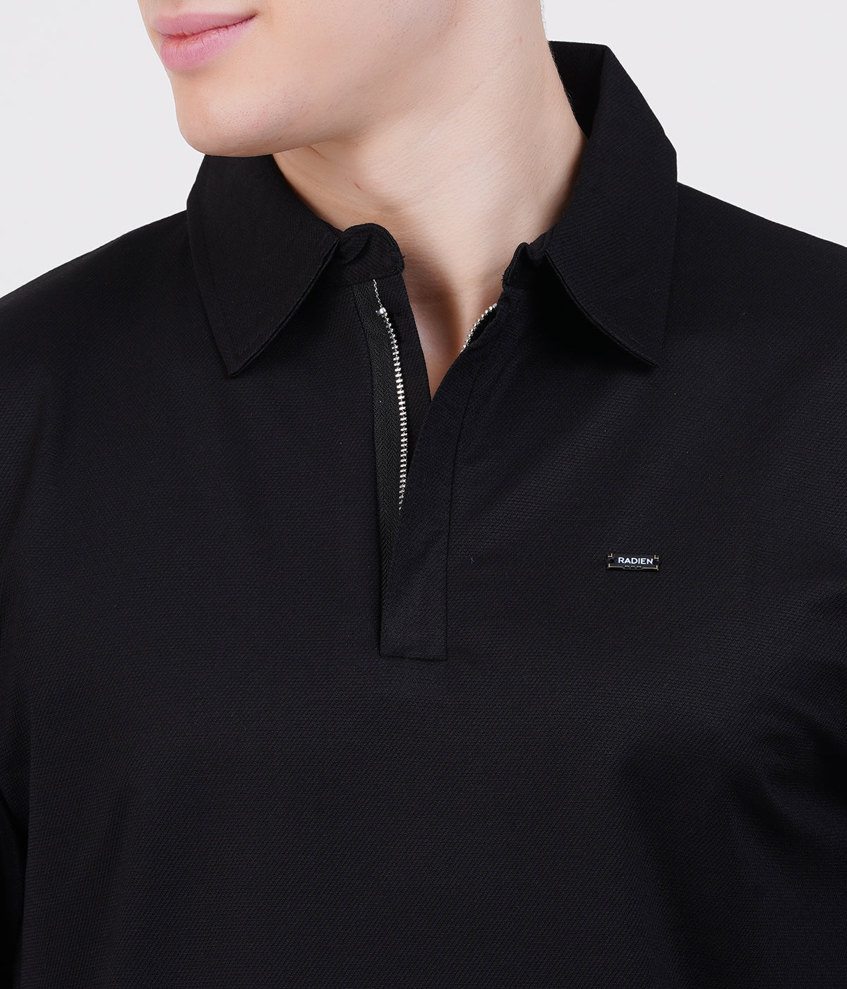 Black Knit Zipper Polo