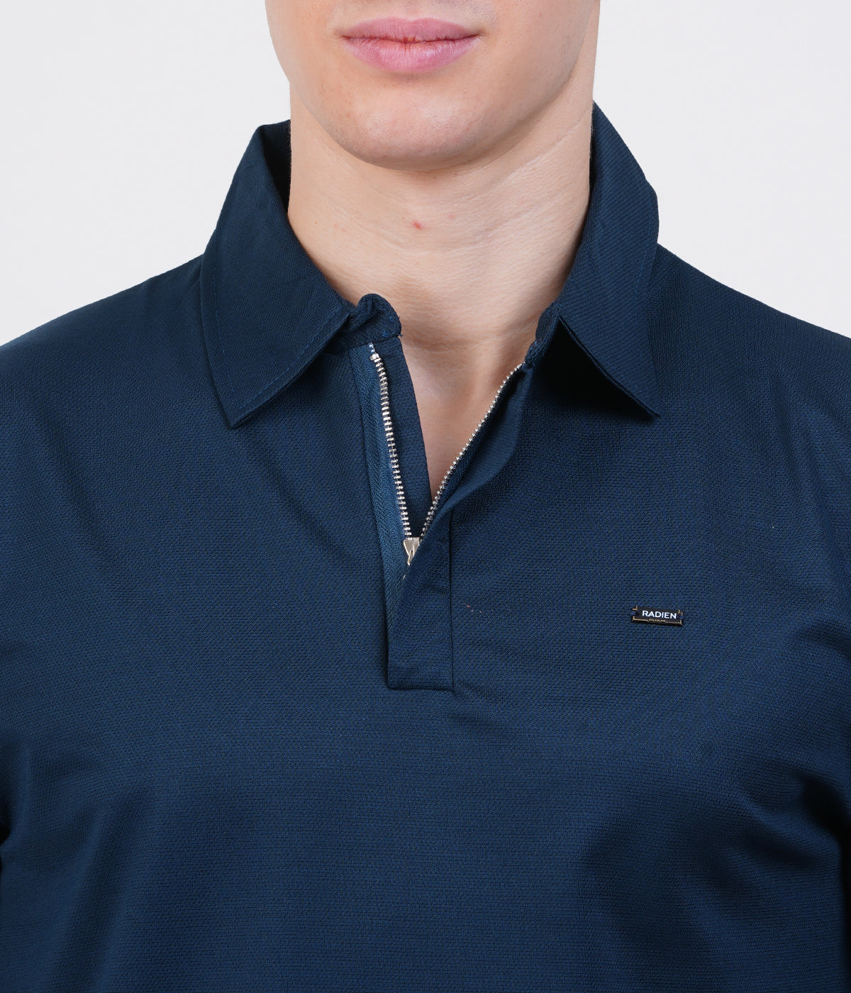 Blue Knit Zipper Polo