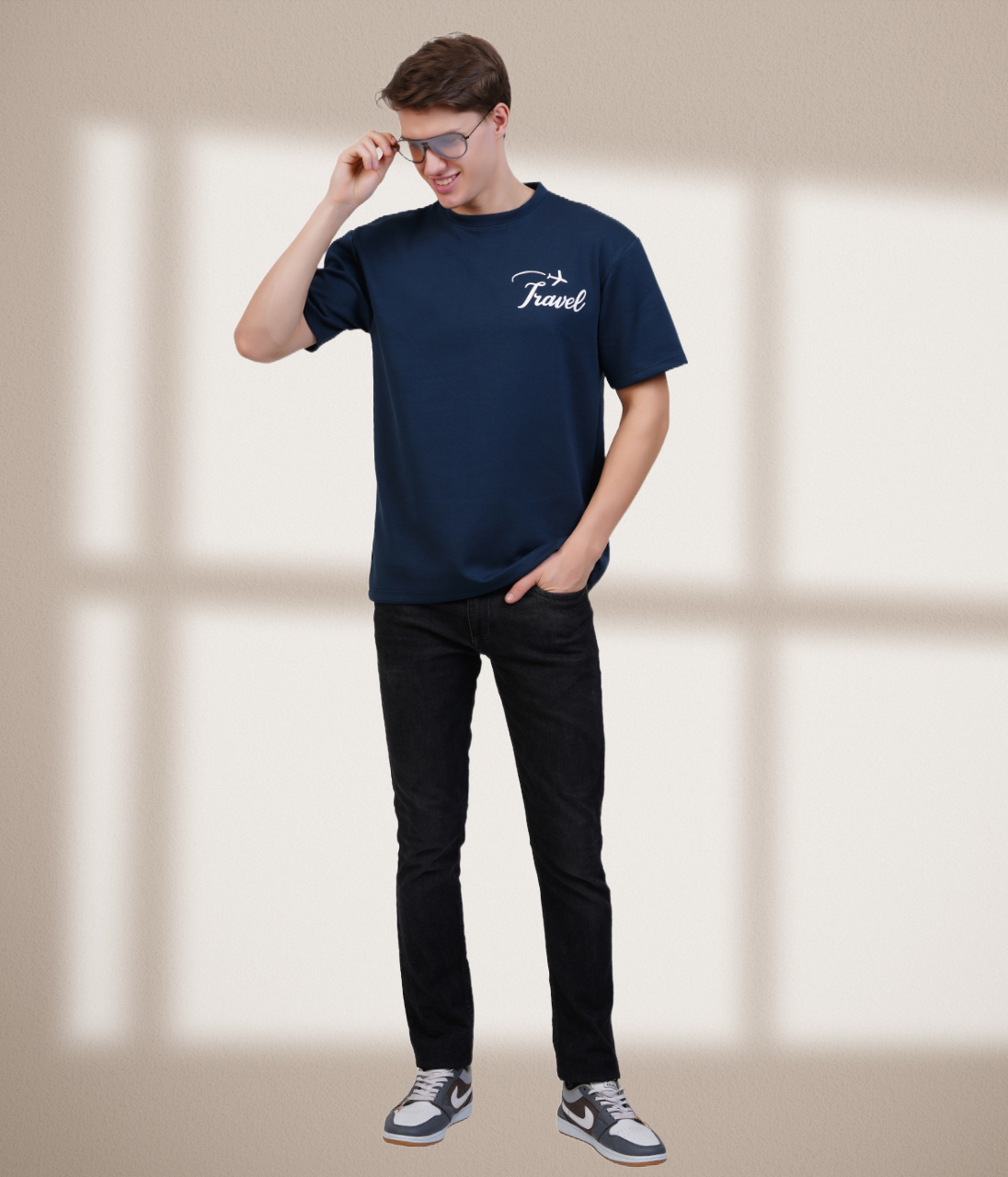 Travel Themed Blue Oversized T-Shirt