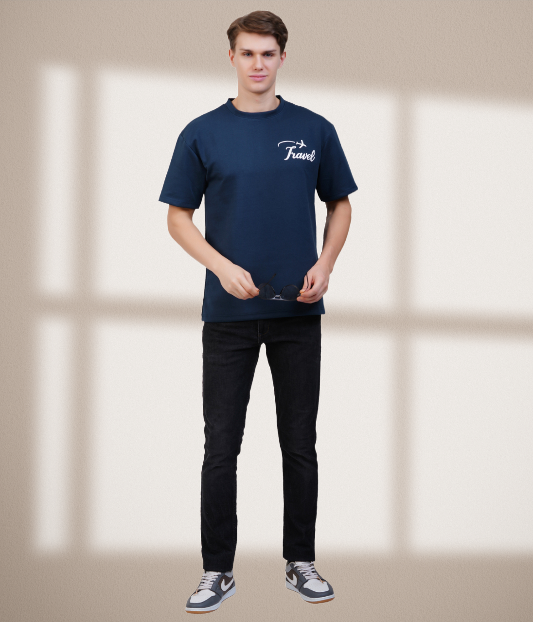 Travel Themed Blue Oversized T-Shirt