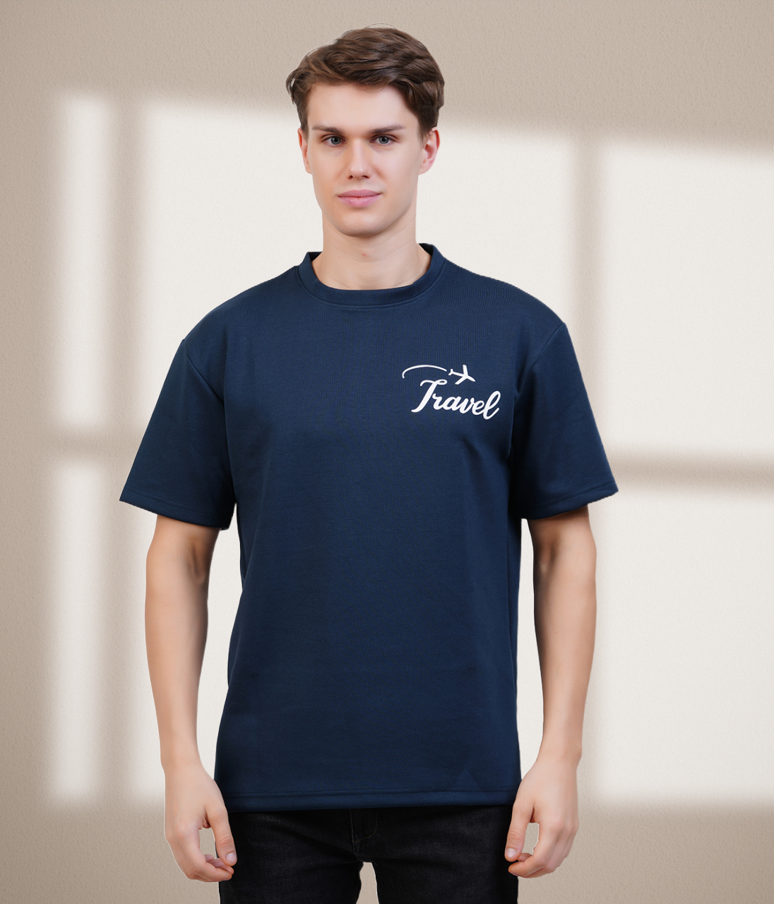 Travel Themed Blue Oversized T-Shirt