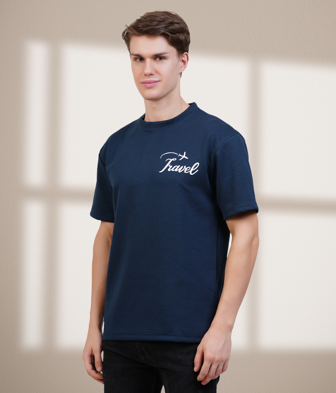 Travel Themed Blue Oversized T-Shirt