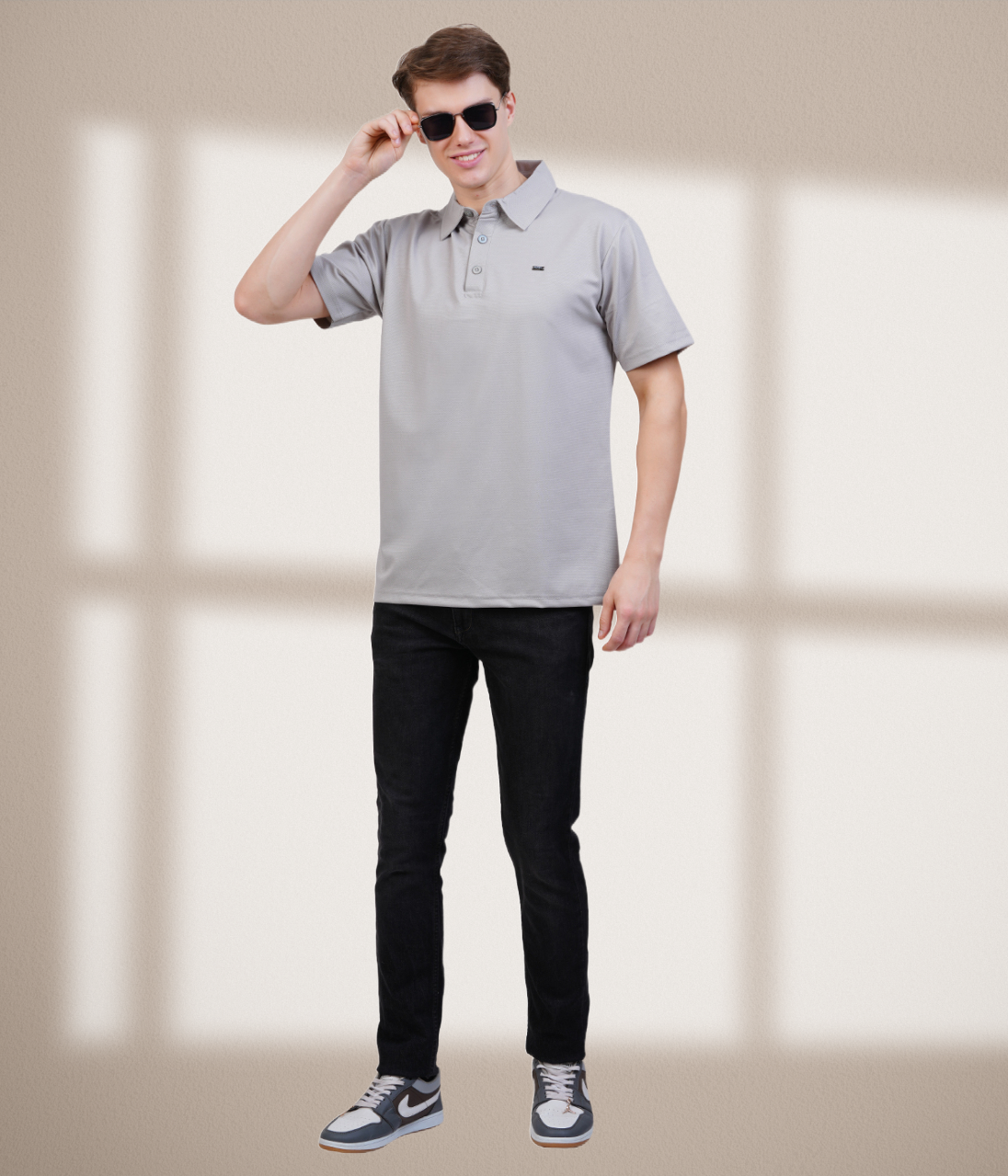 Grey  Vintage  Collar Knit Polo