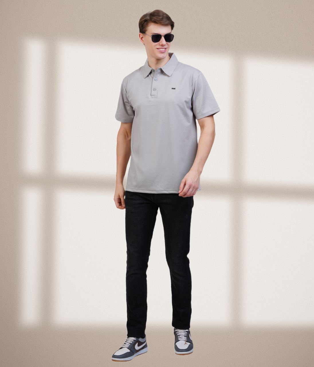 Grey  Vintage  Collar Knit Polo