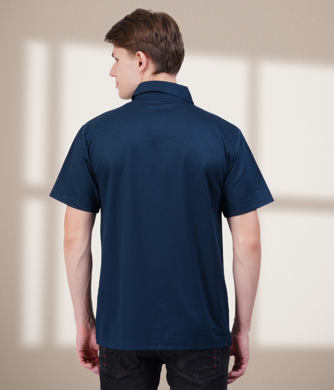 Blue Knit Zipper Polo