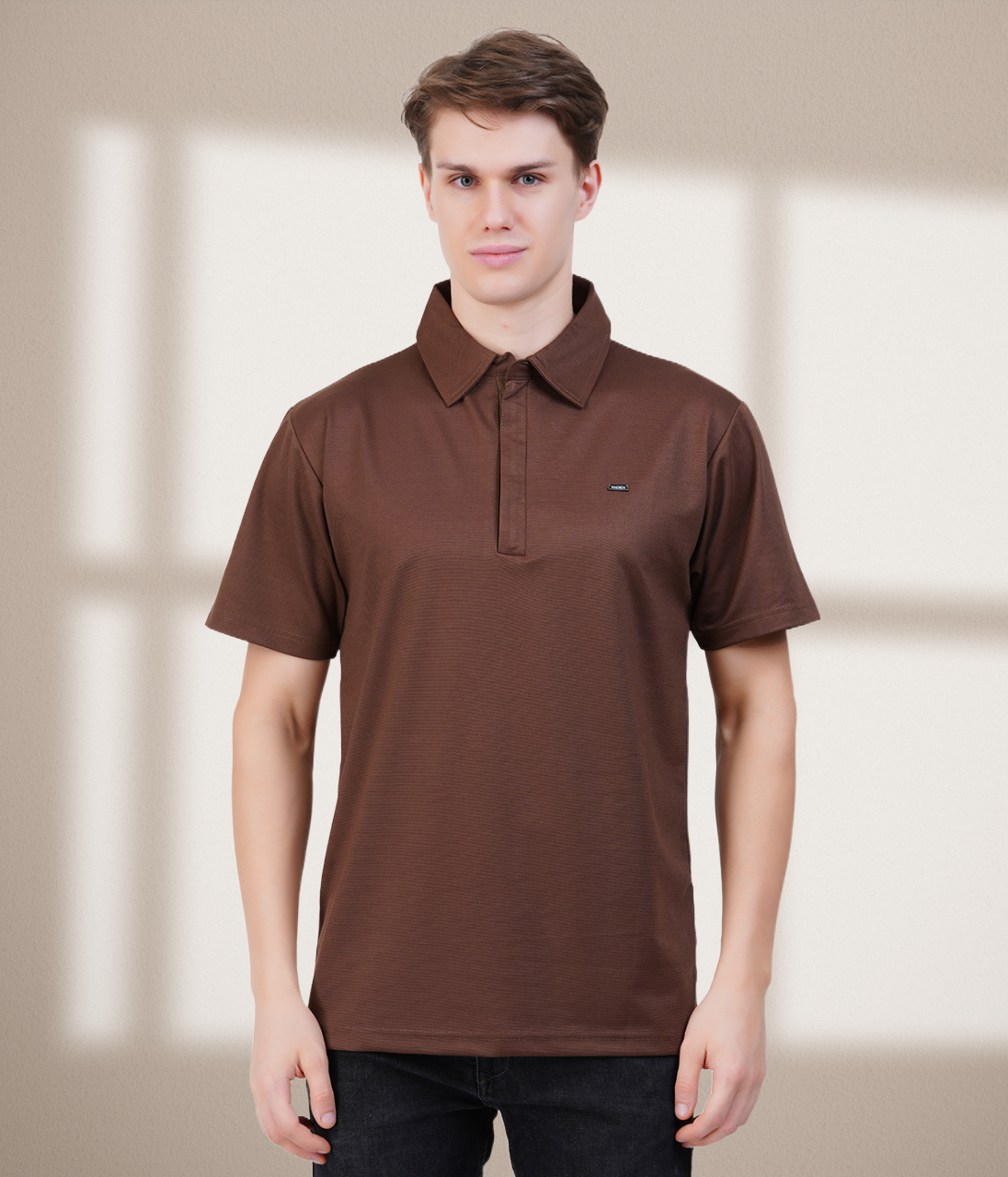 Brown Knit Zipper Polo